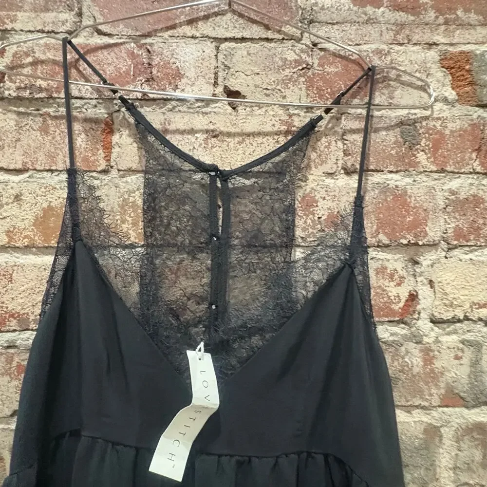 NEW Lovestitch Black Lace Spaghetti Strap Tiered Maxi Dress Size Small‎ - Picture 7 of 9